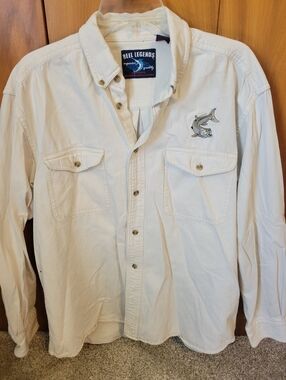 Vintage Reel Legends Embroidered Button-Up Shirt in Cream
